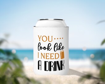 You Look Like I Need A Drink Neoprene Koozie - Collapsible Can Cooler for Sarcastic Humor Enthusiasts, Unique Party Accessory