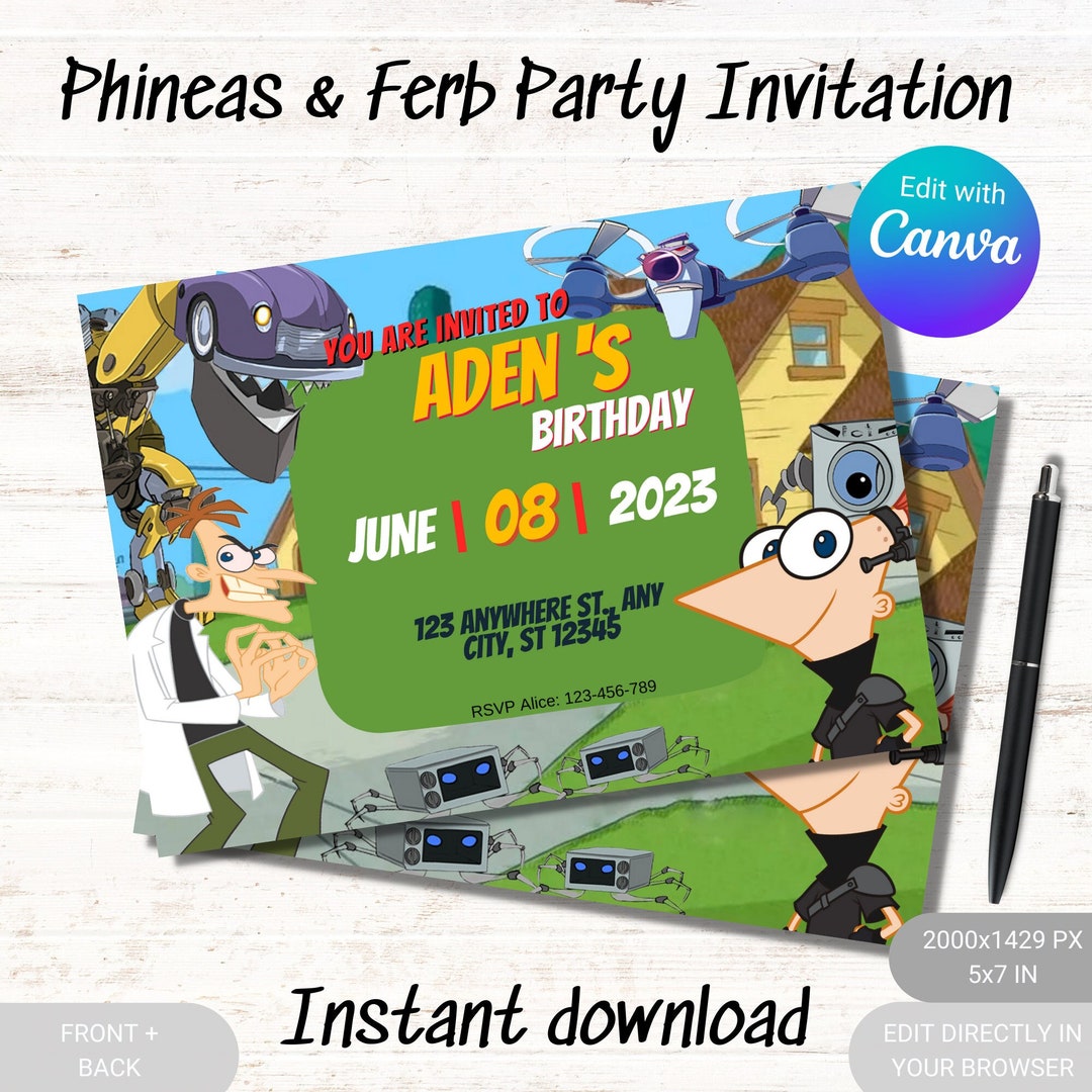Editable Phineas and Ferb Birthday Invitation Phineas and - Etsy