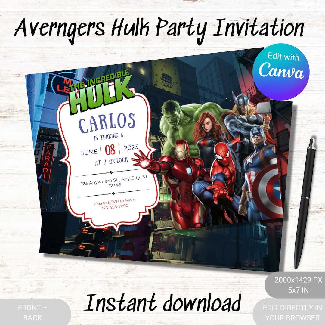 Marvel Hulk Birthday Party Invitation Hulk Boy DIY Birthday Etsy