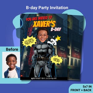 Invitación de cumpleaños de superhéroe personalizada / Invitación de fiesta de superhéroe imprimible / Tarjeta de cómic digital para niños