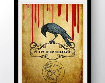 Raven, Raven Printable, Wall Art, Gothic Decor, Halloween Spooky, Witchcraft, Poetry, Black Bird Printable, Instant Digital Download