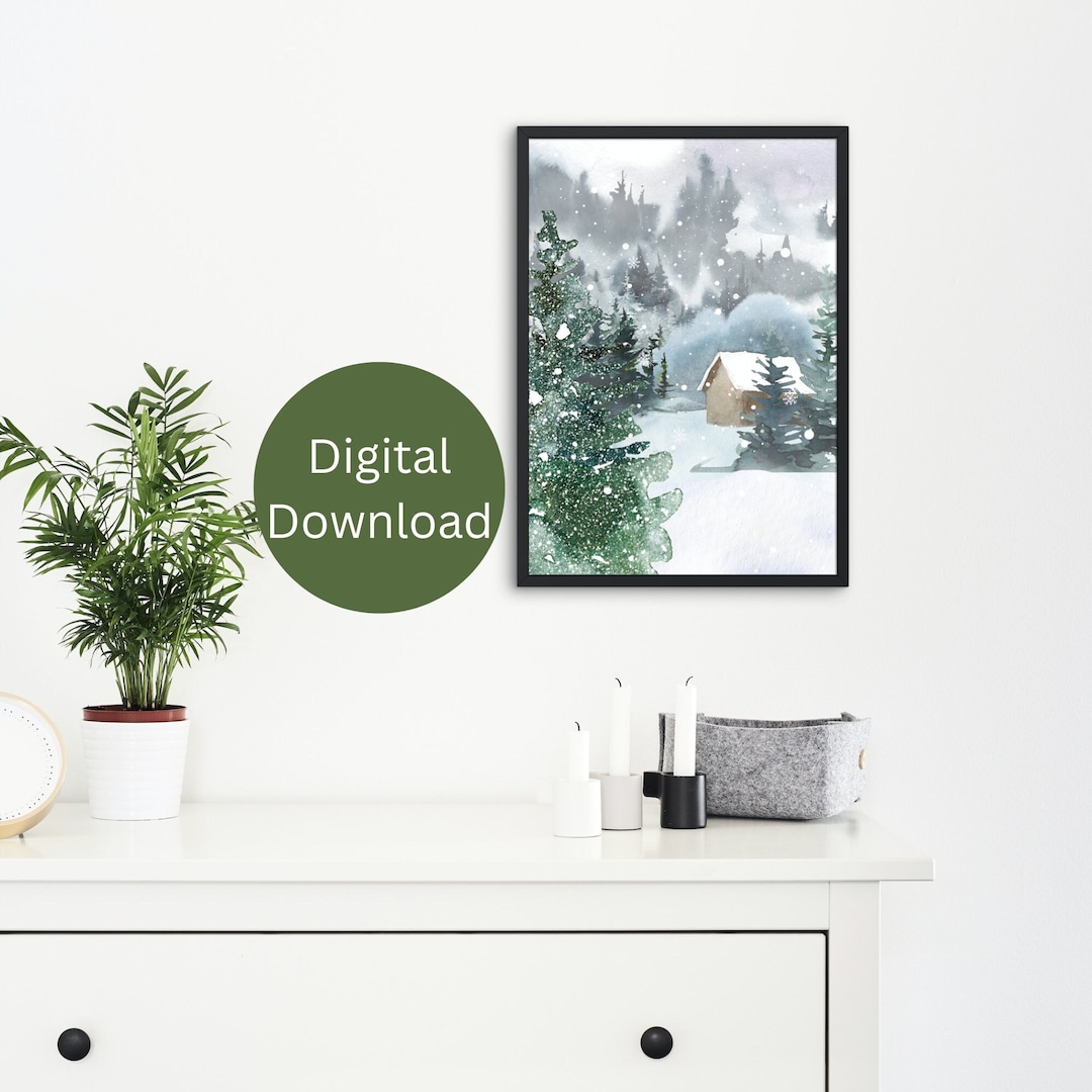Winter Forest Landscape Print | Snowy Trees | Cozy | Cozy Cabin | Wall ...