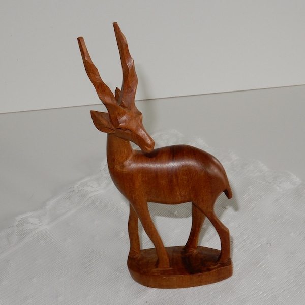 Holz-Antilope geschnitzt - 21 cm - Holz-Figur -Vintage - Kunsthandwerk Schnitzkunst -