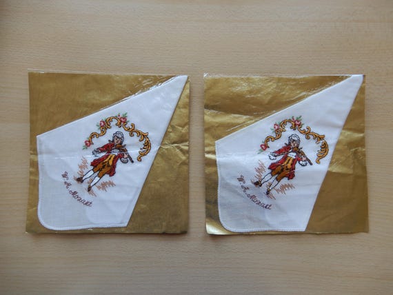 2 Taschentücher von W.-A.-Mozart - Taschentuch Andenken Geschenk - Vintage
