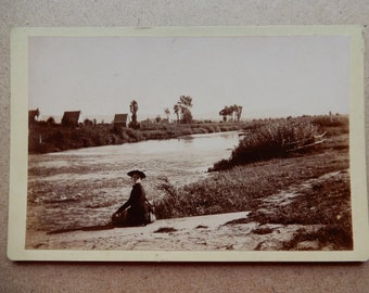 Uraltes Foto "An der Werre bei Oeynhausen" wunderschöne Landschaft, Dame mit Hut, Anfang 1900 - 13)