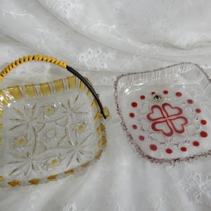 2 schöne Walther-Glasschalen Anbietschalen Servierschalen mit Henkel 60er Jahre Vintage Mid Century