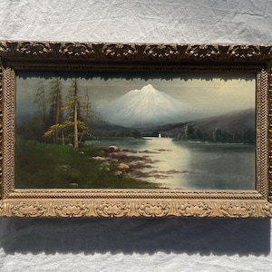 Semi-Antique Oil Painting on Canvas | Gold Frame Vintage Landscape Painting | The Olivine Collection