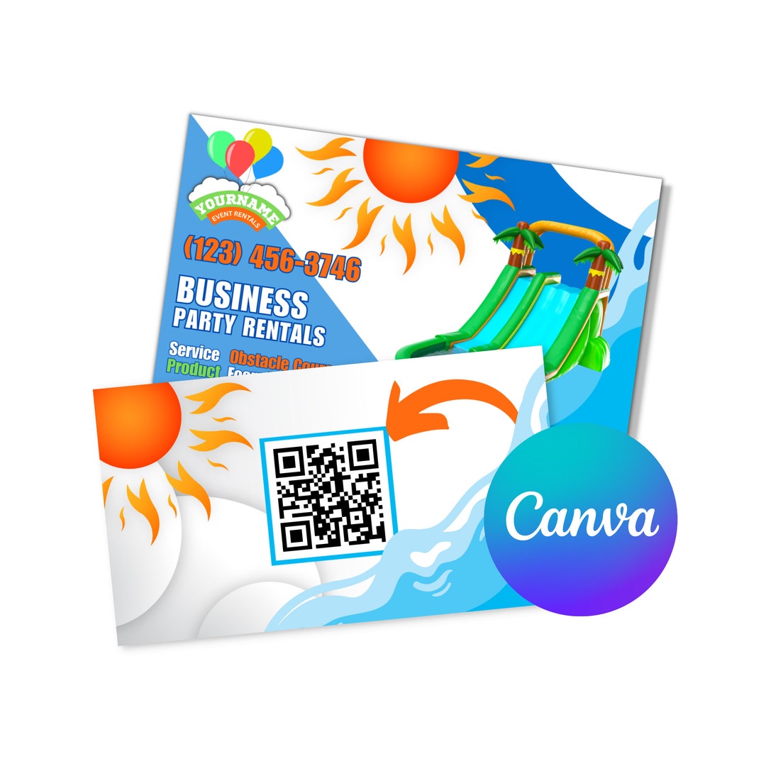Party Rental Business Card, Bounce House Rental Business Card, Business Card Design, Business