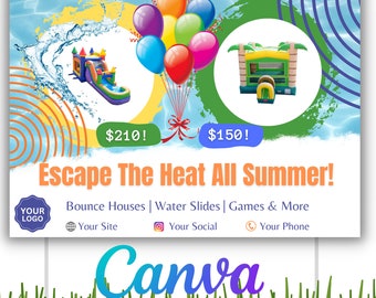 Bouncy House Yard Sign, Bouncy castle rental, Kids Bouncy house Template, DIY Canva Event Flyer, Jump Party Marketing, Party Ad Design