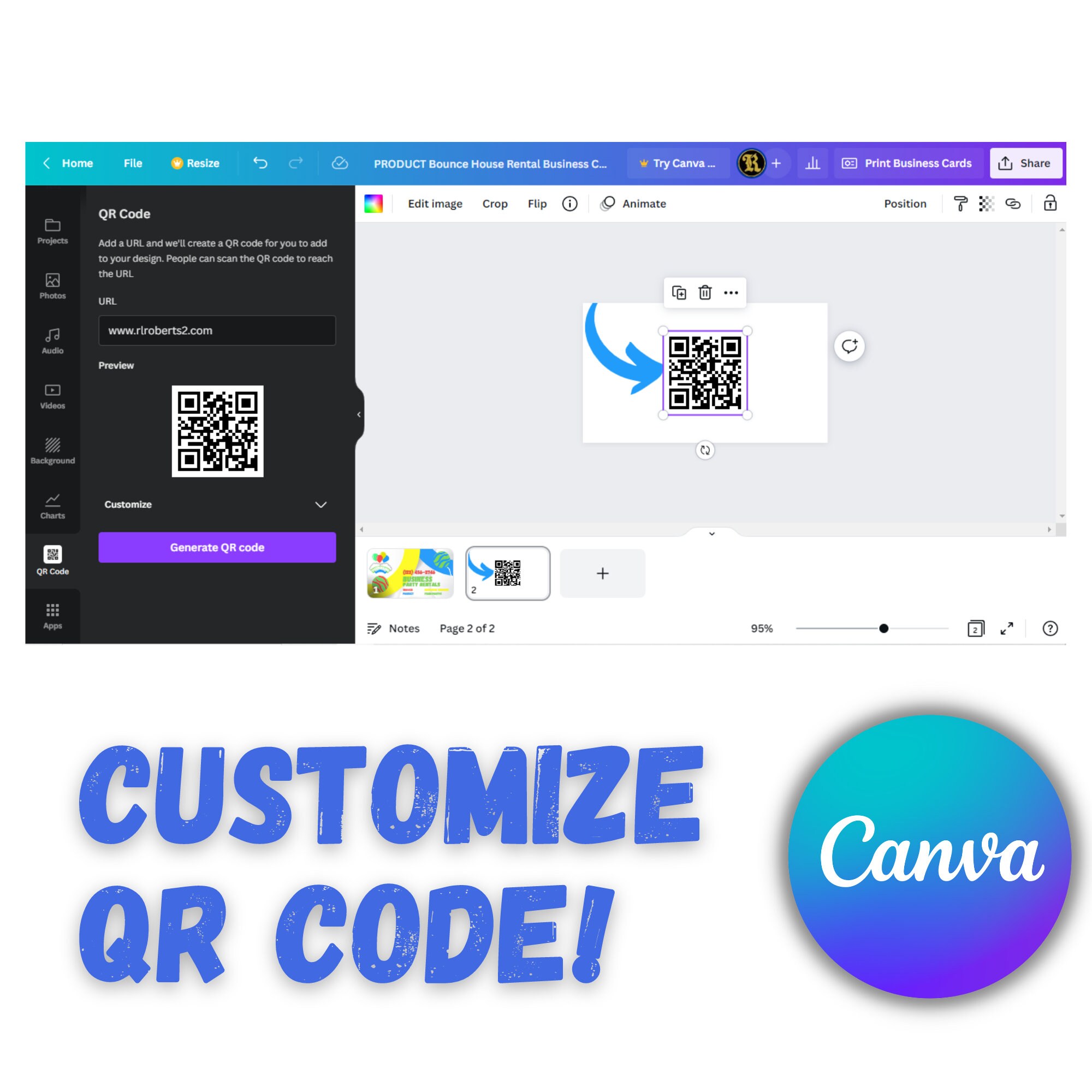 Party Rental Business Card, Bounce House Rental Business Card, Business