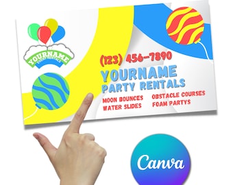 Party Rental Business Card, Bounce House Rental Business Card, Business Card Design, Business Card Template, Party Business Card, Fun Design