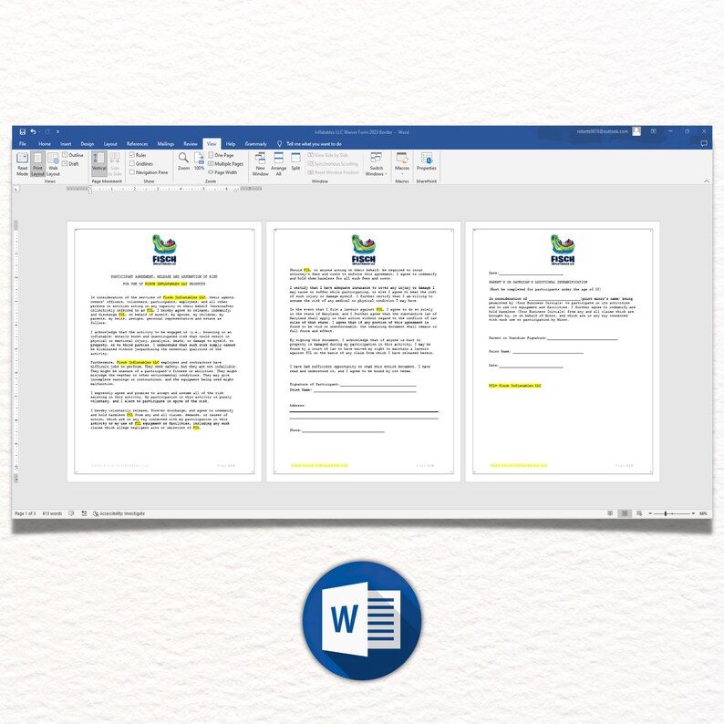 Bounce House Liability Waiver Form, Microsoft Word Template, Business ...