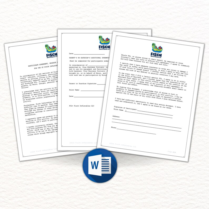 Bounce House Liability Waiver Form, Microsoft Word Template, Business ...