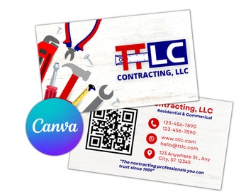 Contractor Business Card, Handyman Business Card, Business Card Design, Business Card Template, Contractor Business Card, Canva Edit