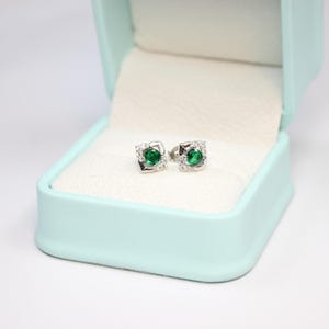Tiny Square CZ Earrings, Sterling Silver Stud Earring, Faux Diamond Earring, Studs, Emerald Cut, Cartilage Earring, April Birthstone