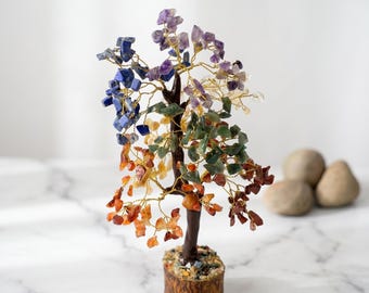 Handmade 7 Chakra Gemstone Tree, Healing Crystal Decor, Feng Shui Money Tree