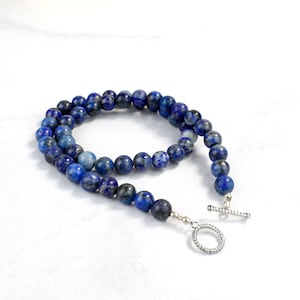 Natural Blue Lapis Lazuli Necklace Choker Genuine Blue Crystal Stone Lapis Pendant Beaded Jewelry for Men Bead Prayer Necklaces 10 mm Gift