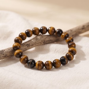 Natural Tiger Eye Gemstone Bracelet, Brown Stone Beaded, Boho Style, Handmade Jewelry