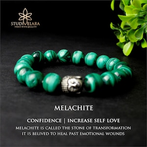 Malachite Bracelet-Natural Malachite Bracelet-Genuine Green Malachite 6/8/10/12mm Beaded Bracelet for Balance & Self-Love Gift for her