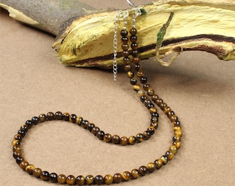 Gargantilla de cuentas de ojo de tigre: Collar minimalista de cristal (6 mm)