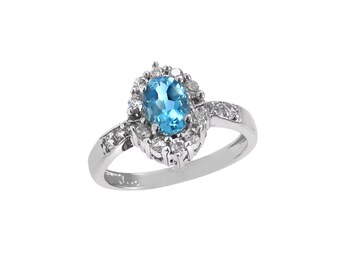 Swiss Blue Topaz Ring: Sterling Silver Engagement Ring, November Birthstone
