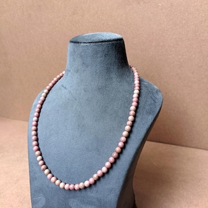Rhodonite Beads Choker Pink Stone Necklace Smooth Round Beads Rhodonite Necklace Rhodonite Choker Necklace Gift For Girlfriend Birthday