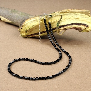 Black Onyx Choker Necklace For Women, Black Onyx Jwelery, Beaded Necklace With Long Strand, Water Resistant Black Necklace