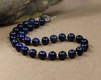 Handgefertigte Blaue Tigerauge Halskette: Verstellbarer Männer Choker