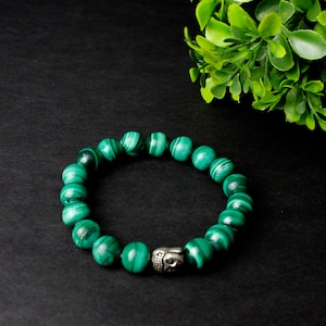 AAA Malachite Bracelet - Natural Malachite Bracelet, Genuine Green Malachite 8/10/12MM Beaded Bracelet for Balance and Self-Love Gift