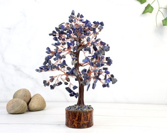 Árbol de la vida de cristal de lapislázuli hecho a mano: decoración para el hogar y la oficina