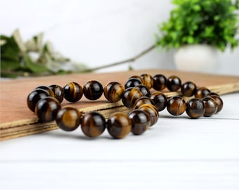 Tiger Eye Bracelet Set: 12mm Natural Crystal Beaded Jewelry