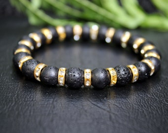 Pulseira de aromaterapia com pedra de lava de 8 mm: difusor de óleos essenciais unissex