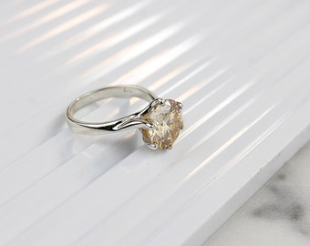 Radiant Cut Canary Moissanite Engagement Ring: Silver 925 Jewelry