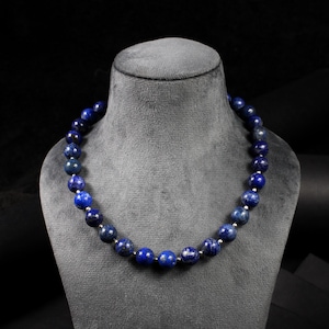 Natural Blue Lapis Lazuli Necklace Choker Genuine Blue Crystal Stone Lapis Pendant Beaded Jewelry for Men Bead Prayer Necklaces 10mm-12mm