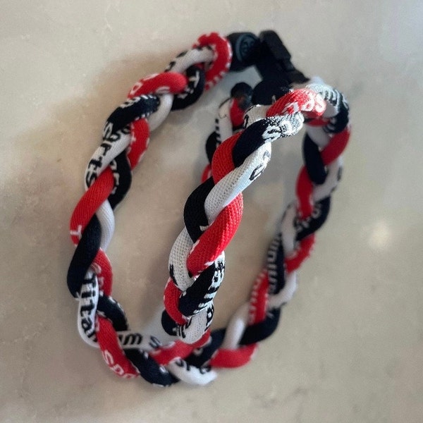 Boys Youth Baseball Stitch red White Black 3 Rope Tornado Twist Braid Baseball Necklace 18"