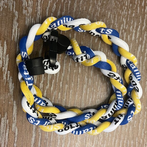 Royal Blue & Yellow 3-Rope Twist Titanium Sport Necklace – Tornado Design For Baseball