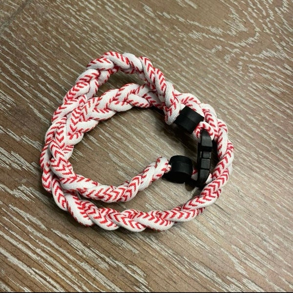 Boys Youth Baseball Stitch White and red 3 Rope Tornado Twist Braid Baseball Necklace 18"
