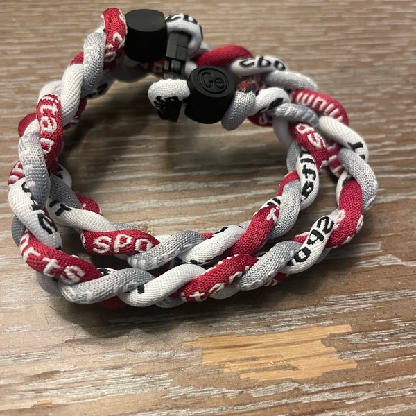 Boys Youth Baseball Stitch Maroon Gray White 3 Rope Tornado Twist Braid Baseball Necklace 18"