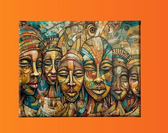 African Masks Canvas Print, Ethnic Gallery Wall Art