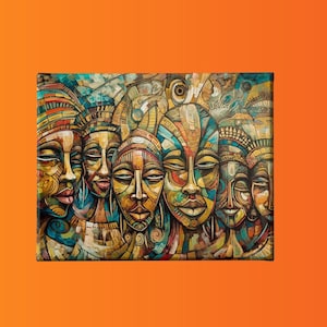 African Masks on Canvas XXVII, African Art, 18x24 or 24x36, Ethnic Wall Art, African Inspired Gallery Wrapped Canvas Gift For Him