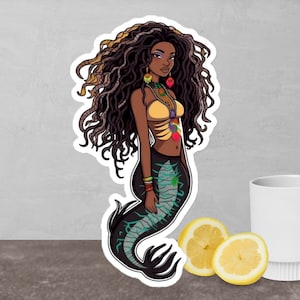 Sticker sirène noire magnifique de Zazzle.be Liste d'envies Vous avez des idées ? autocollant afro-américain | Fille noire Magic Fantasy Dreamworld | Stickers représentant une femme noire