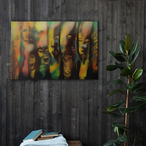 Visages africains de la diaspora sur toile, Art africain, Culture noire, Fabriqué à la main par des artisans, Prêt à accrocher Art mural noir