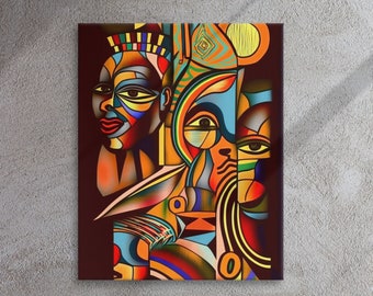 Abstrakte afrikanische Gesichter Leinwanddruck, texturierte schwarze Kunst, ethnisches Wanddekor (40x50 cm)
