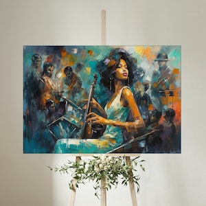 ジャズ音楽ウォールアート アフリカ系アメリカ人アート 大型キャンバス ダイニングルーム装飾 抽象画 ギフト アフリカンアート 黒人女性 24x36、18x24、12x16