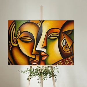 Eternal Embrace - Abstract Black Love Art | Loving Black Couple Canvas Painting | African American Wall Decor | Home Decor | Limited Edition