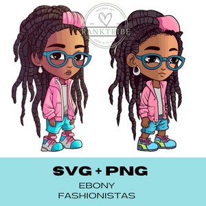 Ebony Fashionistas SVG + PNG & Pink Urban Streetwear Instant Download  Black Clipart Digital Art Natural Hair Clipart Nubian Clipart