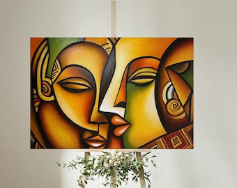 Eternal Embrace - Abstract Black Love Art | Loving Black Couple Canvas Painting | African American Wall Decor | Home Decor | Limited Edition