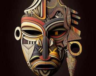African Mask Art, Colorful Abstract Print (Digital Download)