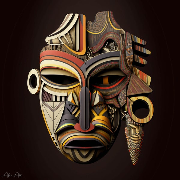 African Ceremonial Mask on Digital Download VIII, Printable up to 22x22, Hi-Res  6600x6600px 300dpi, Instant Download Digital Art
