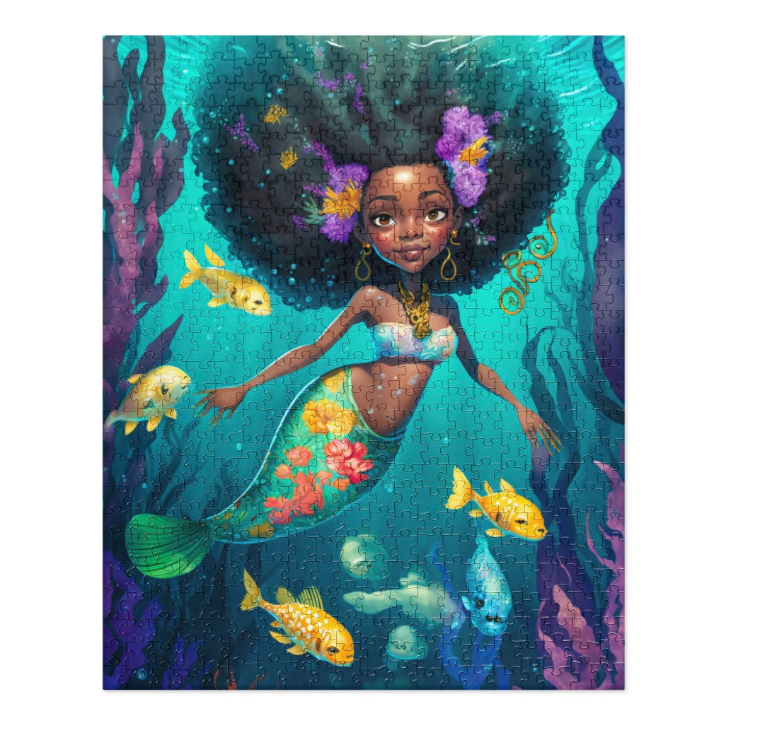 Black Princess Mermaid Jigsaw Puzzle, Colorful Sea Life Art - Etsy